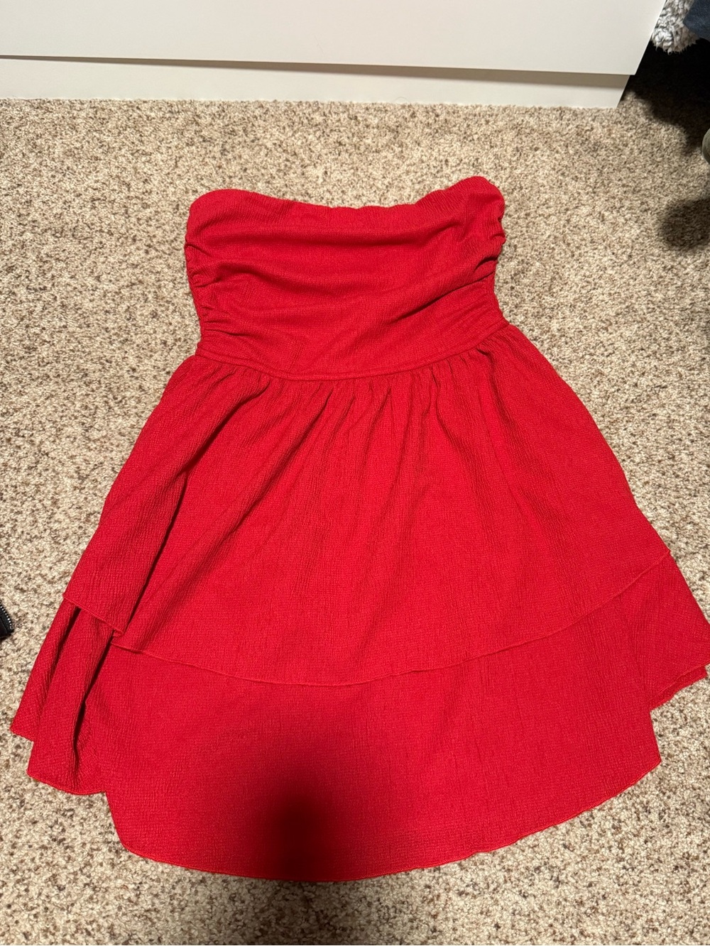 PrettyGarden Red Smocked Strapless Mini Dress